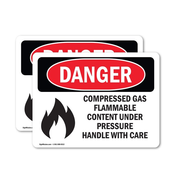 Signmission Compressed Gas Flammable Content Danger Sign, Vinyl Decal, 10in W x 7in L, 2PK OS-2PACK-DS-D-710-L-1077 - main